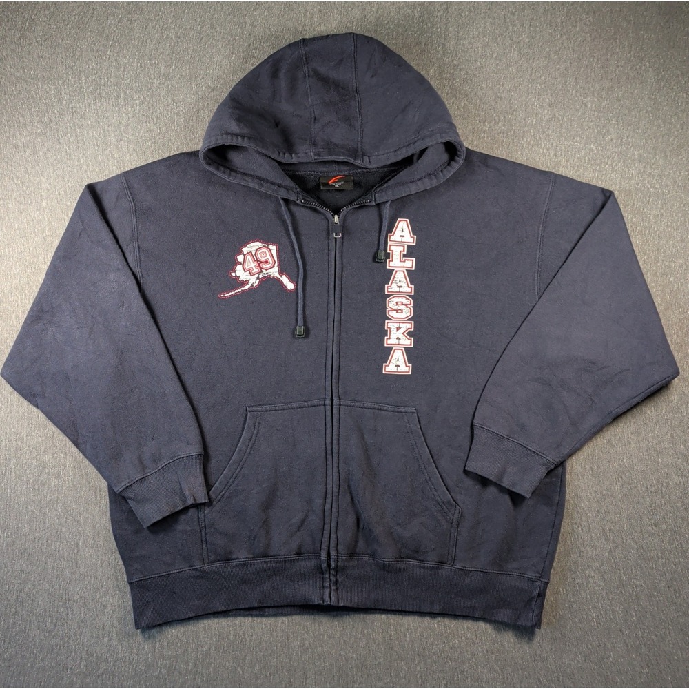 CH Apparel Alaska Hoodie Men XL Navy Blue Good Y2K Full Zip Grunge Embroidered
